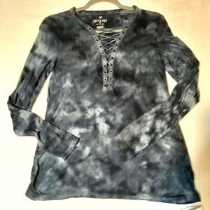 AEO Soft & Sexy Tie Dye Gray Long Sleeve V Neck Small Petite Casual Lounge Wear